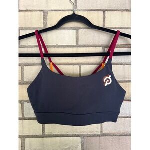 Peloton Black Multi Strap Activewear Sports Bra Burgundy Orange Small